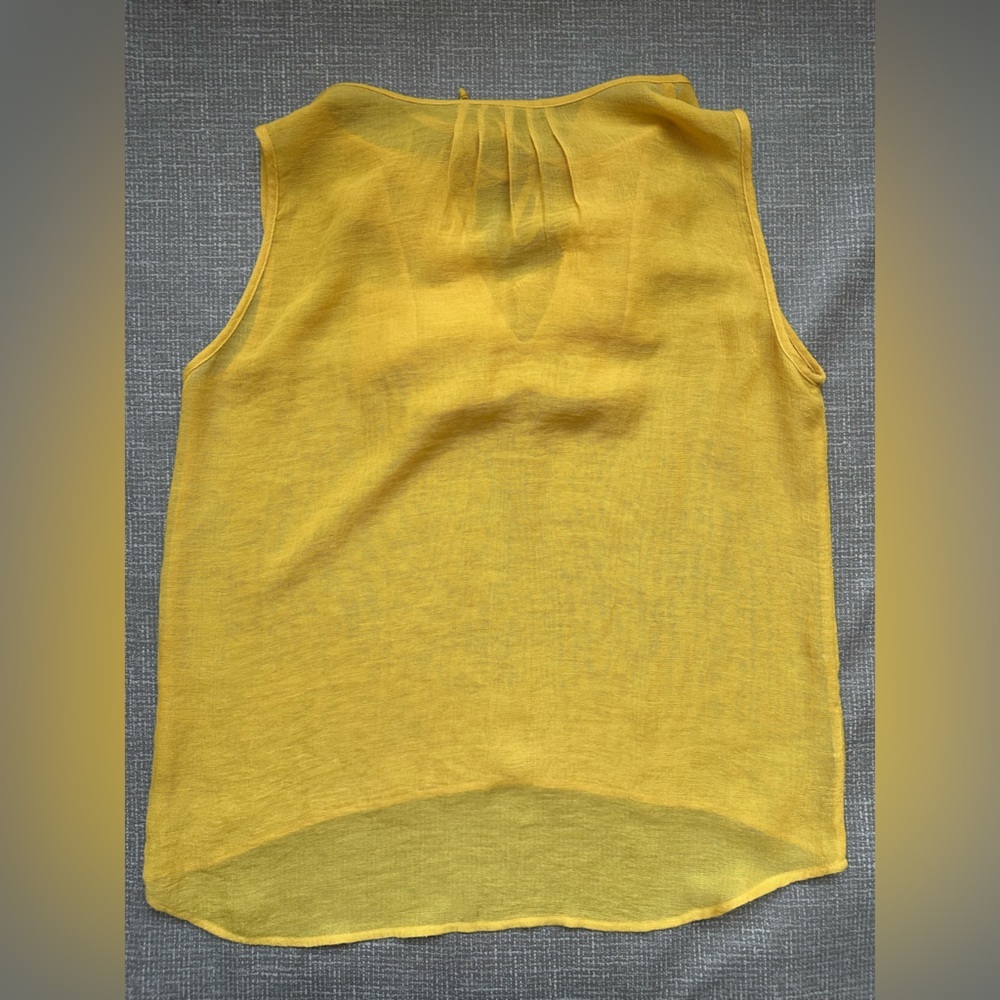 BCBGMAXAZRIA Sheer Yellow Ruffle Front Sleeveless Top – Size Large - Picture 2 of 9